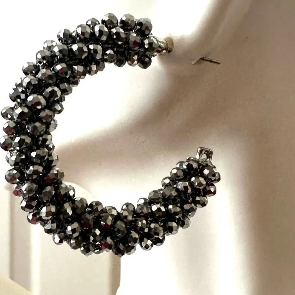 Silver beaded hoop earrings